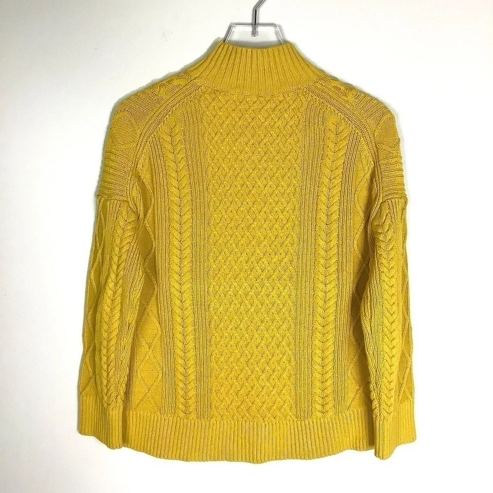 J. Crew Sweater S Chunky Cable Knit Mock Neck Mustard‎  Golden Chartreuse S